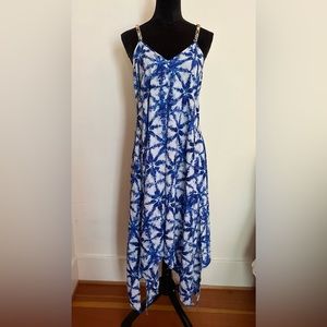 Michael KORS Women’s Blue White V-Neck Chain Strap Tie Dye Crepe Dress Size S/M